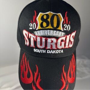 Cap, 0083 Sturgis Rally from Sturgis, SD black cap with red flames. 2020. 80th